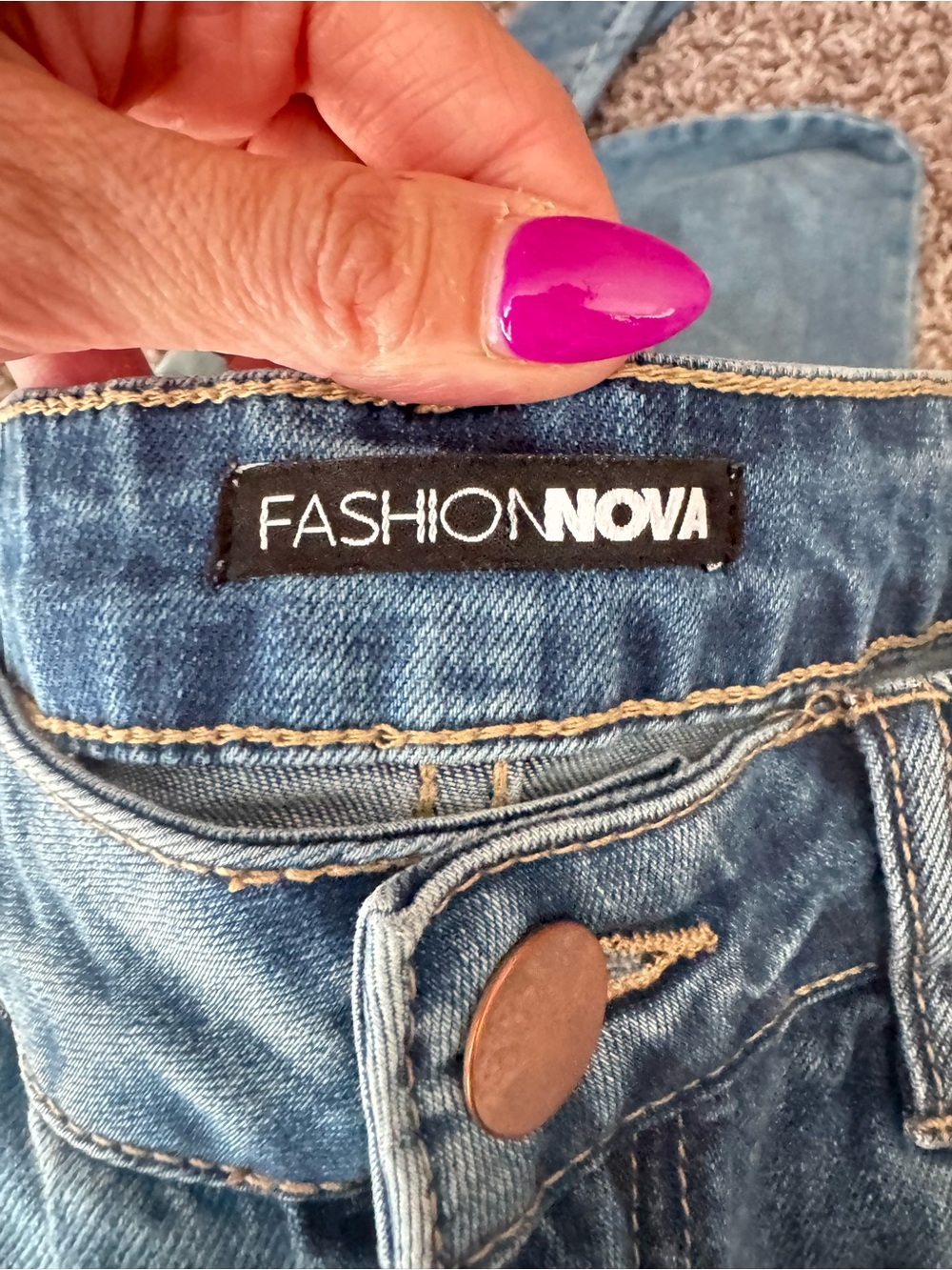 Fashion Nova Women Jeans Blue Cotton Blend High Rise Distressed Regular Denim 11 - Picture 5 of 10